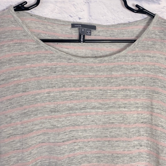 Vince gray pink striped oversized linen tee shirt small - Picture 2 of 7